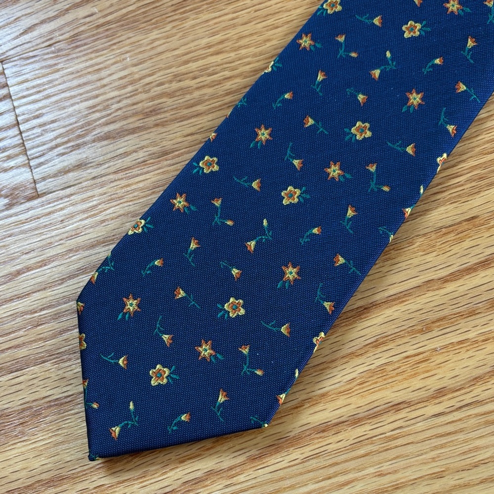Banana Republic Factory Navy Tie with Orange Floral Design